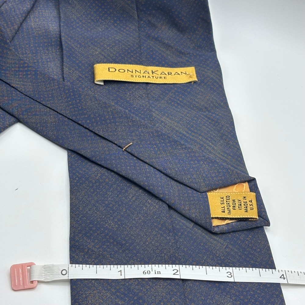 Vintage Necktie Donna Karan Signature Blue Gold 100% Silk Italian Luxury Fabric